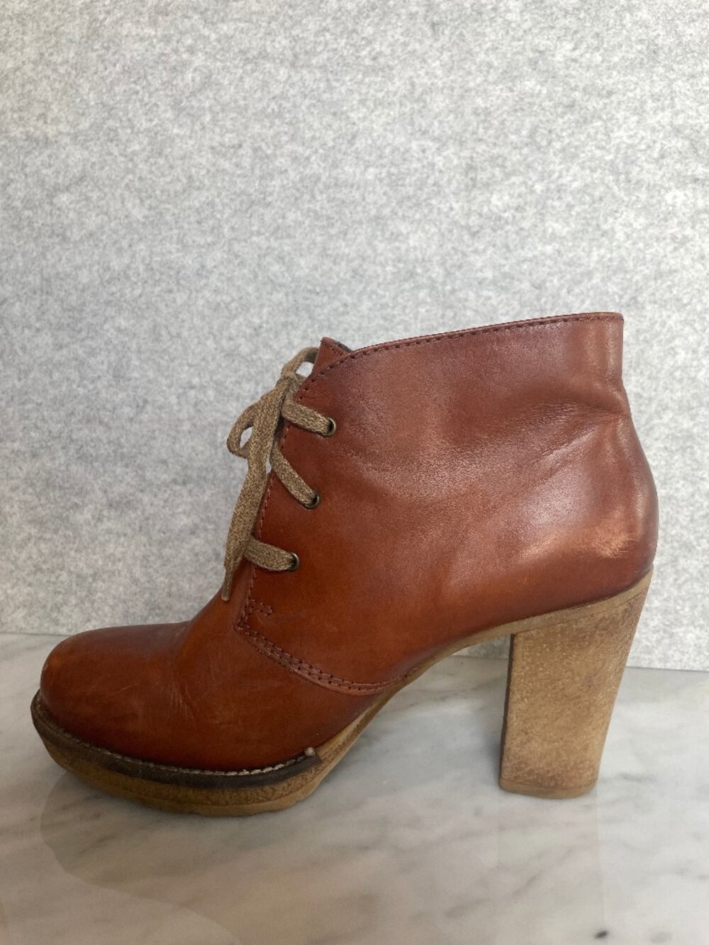 Brown Leather Chunky Heel Booties